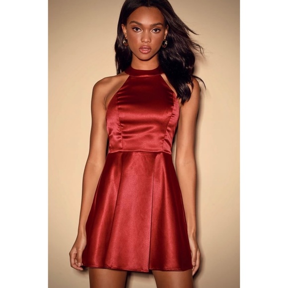 Lulu’s “Bon Appetite” Satin Halter Skater Dress - Picture 2 of 9